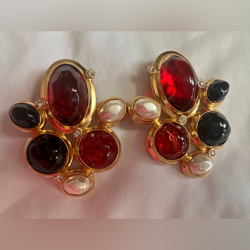 Saint Laurent Cassandre Embellished Clip-On Earrings